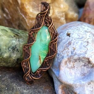 Handcrafted Boho Copper Wire Wrap Chrysoprase Pendant